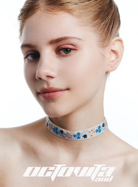 OCTO VITA原创设计choker 灰色丝带花丛party舞台风个性造型项圈