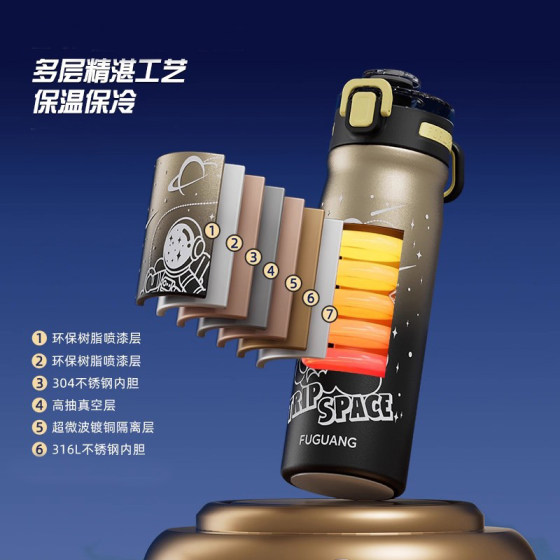 Fuguang children's thermos cup for boys going to school special straw cup 316L stainless steel portable water cup for primary school students