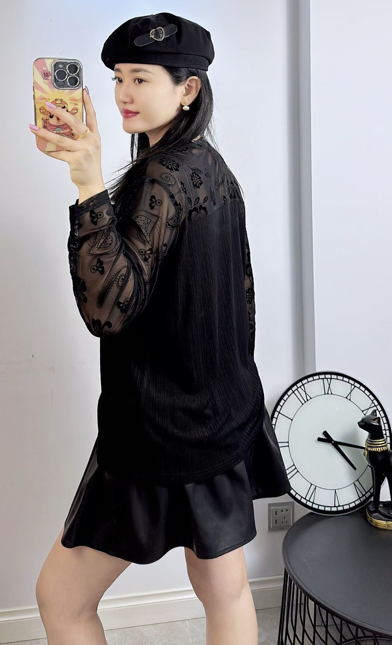 米莱奇6109春加大码打底衫女 蕾丝网纱拼接黑色洋气圆领内搭衫,淘宝优惠券,粉丝福利购,淘宝优惠卷