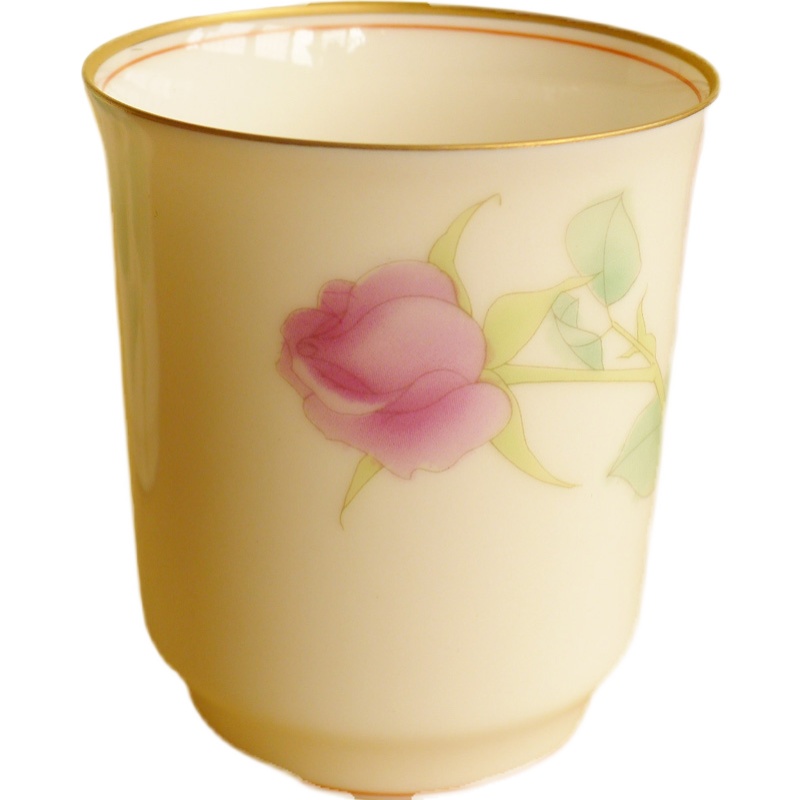 日本中古回流香兰社蔷薇花图案薄胎陶瓷茶杯主人杯一对 包邮