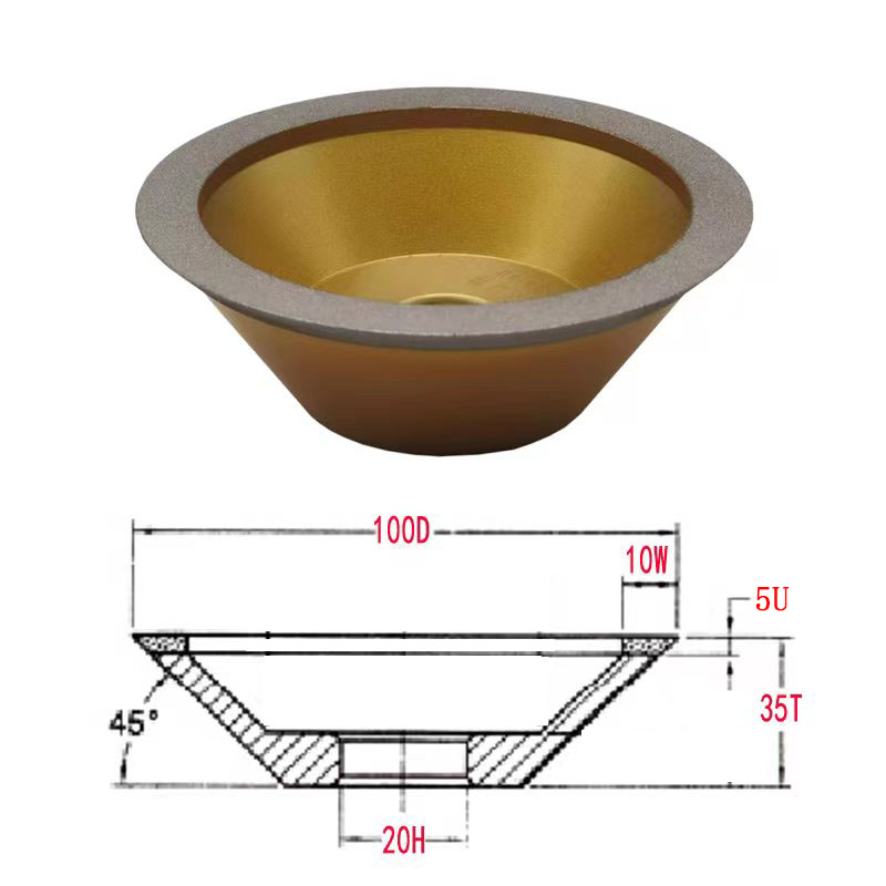 钎焊金刚石碗型砂轮电镀直角斜边钨钢铣刀陶瓷玻璃磨刀机11C9砂轮 - 图2