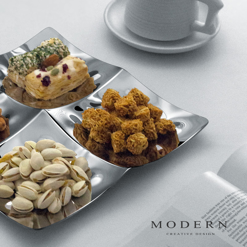 摩登MODERN欧式餐桌水果盘创意轻奢小吃碟糖果干果坚果分格托盘 - 图1