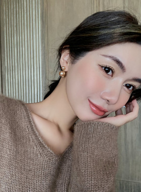 香槟金珍珠耳饰女小众设计感
