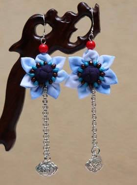 苗翎|云南民族风布艺扎染耳环大理丽江蓝染耳饰丽江大理同款苗银