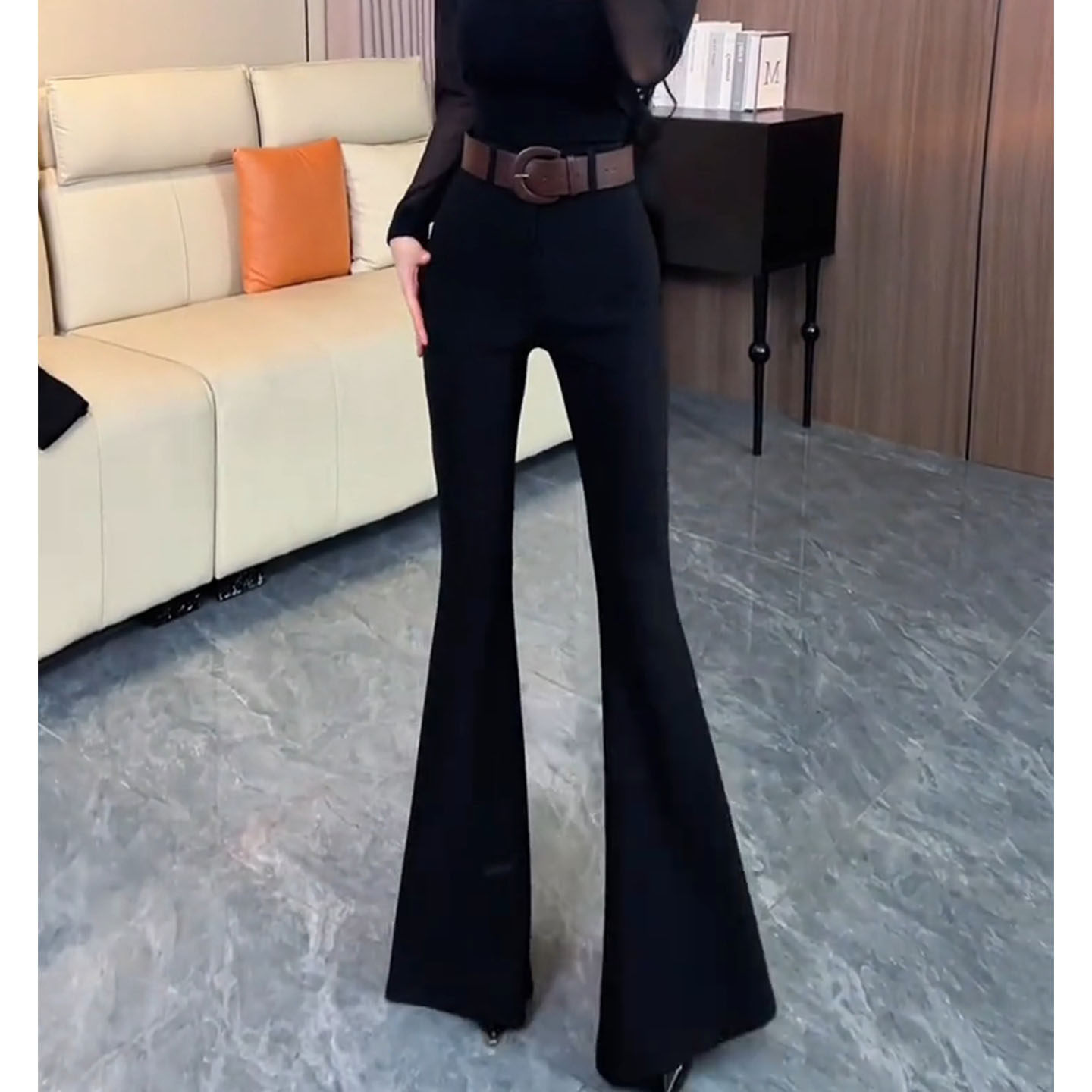 黑色加绒加厚气质微喇西装裤女2025秋冬新款高腰修身弹力喇叭裤子,淘宝优惠券,粉丝福利购,淘宝优惠卷