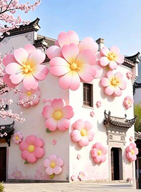 户外玻璃钢樱花雕塑桃花座椅郁金香相框摆件网红打卡热气球装饰品