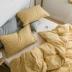 Bông cotton Bắc Âu giặt bông bốn mảnh đơn giản màu đơn đôi 1,5 / 1,8 m khăn trải giường ba mảnh - Bộ đồ giường bốn mảnh