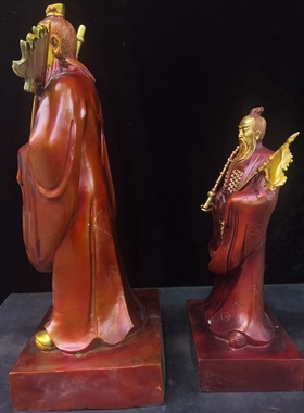 纯铜姜子牙神像打神鞭手拿封神榜