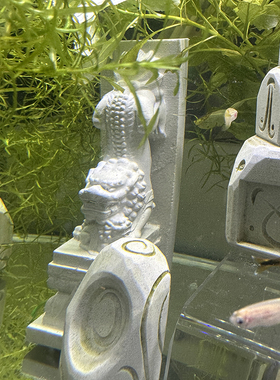 栩元水泥石狮子鱼缸造景摆件装饰