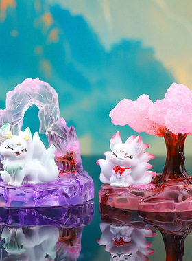 国风九尾狐带灯盲盒手办国潮古风摆件推荐礼物家居装饰品厂家直销