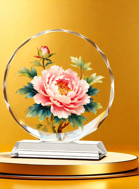 鸿运金鸡水晶画摆件生肖大公鸡客厅桌面装饰摆台家居乔迁送礼