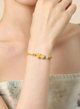 足银999古风和田玉半镯串珠手链女如意手串手饰品批发母亲节礼物