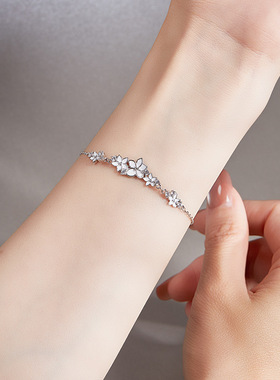 S925纯银冷珐琅花朵手链女ins轻奢百搭小众高级感气质情人节礼物