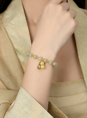 闽粤S925纯银天然和田玉手链女好事花生新中式手串玉石玉珠礼物