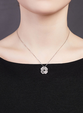 S925纯银爱心磁吸四叶草吊坠项链女轻奢小众高级感锁骨链饰品礼物