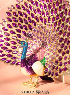 中式金属七宝烧手工艺品家居装饰珐琅首饰盒孔雀珐琅彩摆件装饰品