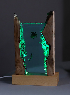深海探索海龟潜水员树脂工艺品家居桌面摆件实木树脂纪念品礼物