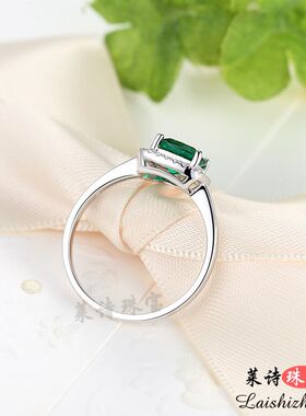祖母绿戒指女韩版彩宝指环纯银镀18k金情侣对戒彩色宝石创意银饰