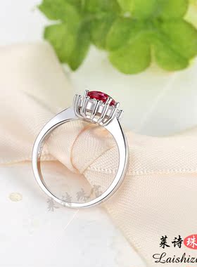 红宝石戒指女日韩彩宝指环纯银镀18k金情侣戒指潮人彩色宝石珠宝