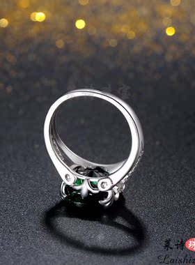 祖母绿戒指女日韩彩色宝石指环纯银镀18k金彩宝情侣对戒潮人饰品