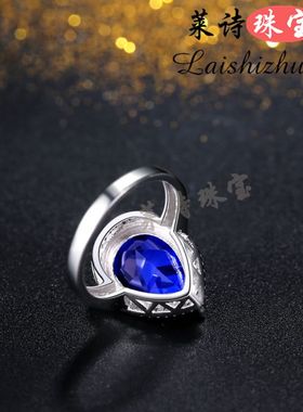 蓝宝石戒指女日韩彩色宝石指环镶嵌坦桑石纯银镀18k金彩宝首饰品