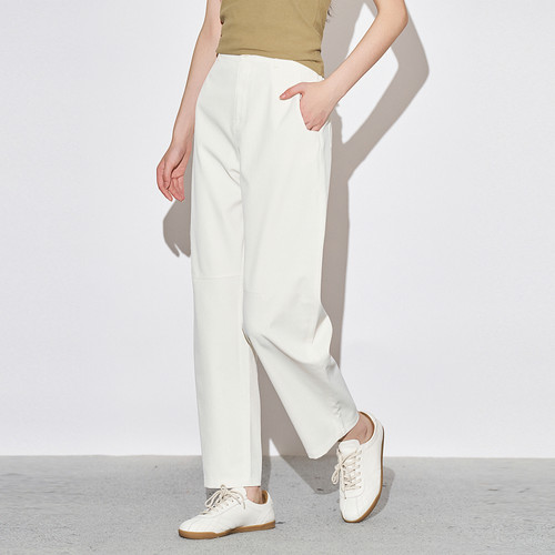 XG雪歌米白色通勤简约休闲裤2025秋季新款高腰设计灯笼裤长裤女装 - 图1