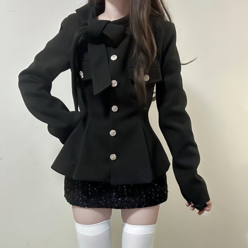 iqcq气球熊法式气质黑色小香风绑带蝴蝶结收腰毛呢外套亮片包臀裙,淘宝优惠券,粉丝福利购,淘宝优惠卷