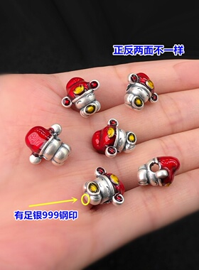 s999足银复古招财元宝财神爷隔珠编织手绳串手链项链手工diy配件