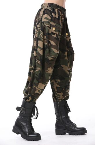 水兵舞迷彩裤女2025春季哈伦裤宽松紧腰休闲全棉军迷马裤灯笼裤潮 - 图3