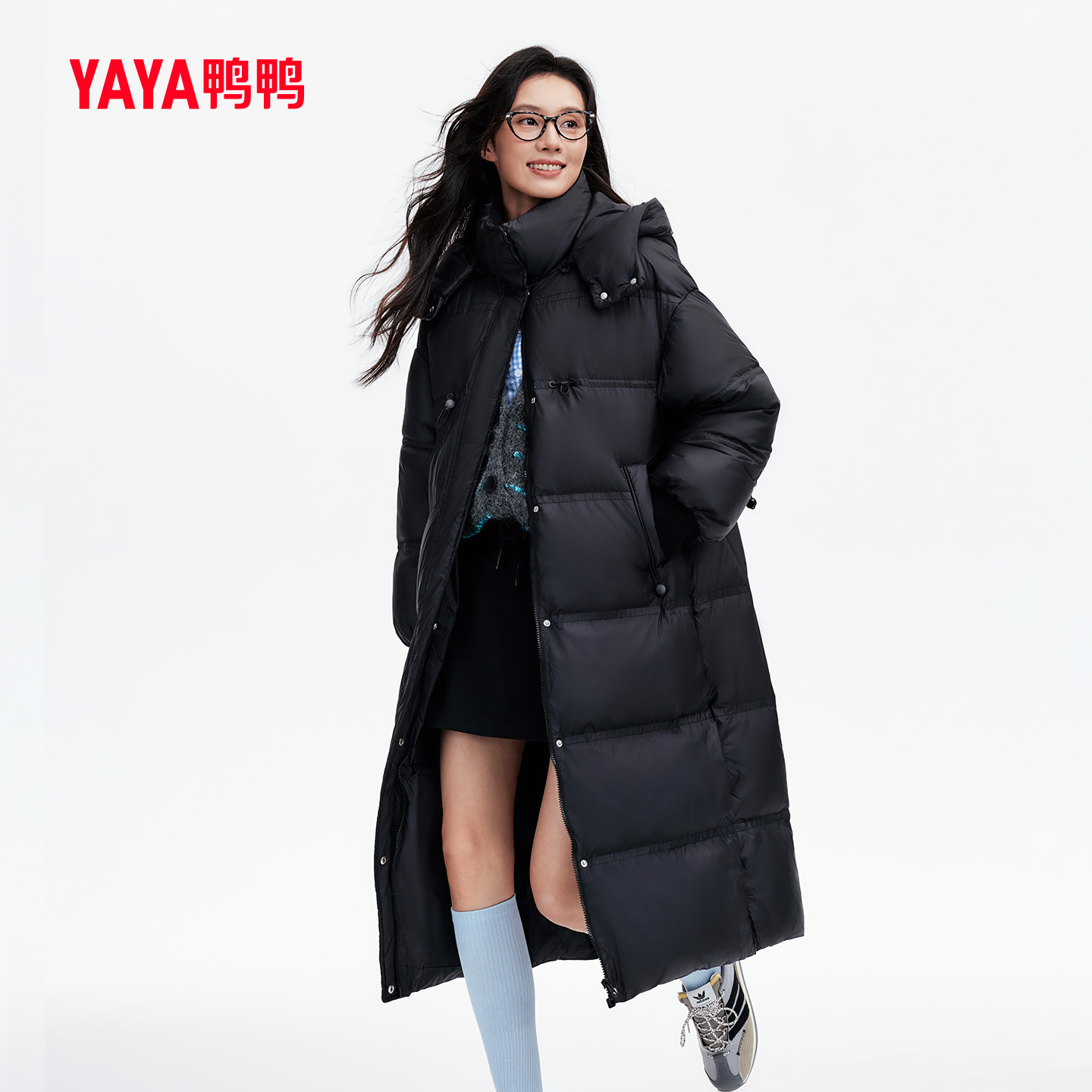 鸭鸭长款羽绒服女士官方正品加厚加长过膝潮ins韩版保暖鸭绒外套