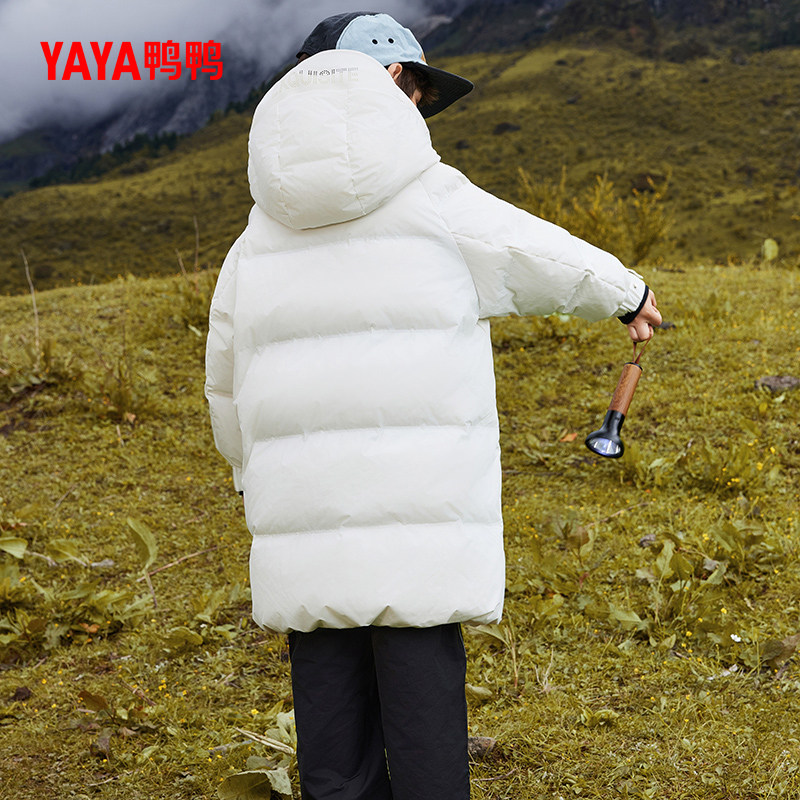 鸭鸭中长款童装羽绒服加厚连帽男女童防风加厚中大童冬季儿童外套