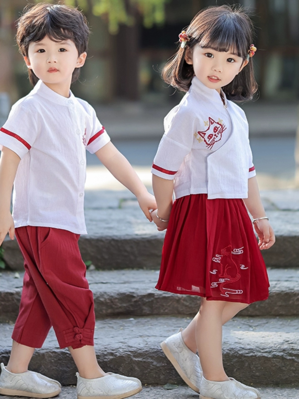 儿童猫咪汉服套装幼儿园园服夏季小学生毕业班服六一儿童节演出服-图0