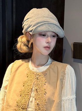 日系新款复古不规则褶皱时尚贝雷帽女秋慵懒风文艺画家帽子八角帽