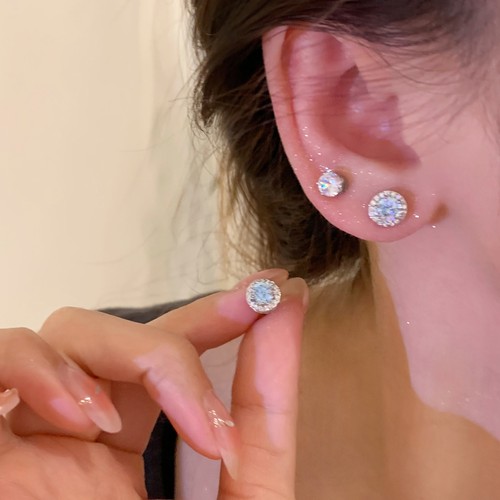 超闪满钻纯银耳钉女医用钛钢锆石耳骨钉耳蜗钉钛合金精致小巧耳饰 - 图0
