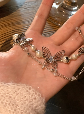 蝴蝶珍珠项链女款choker项圈高级