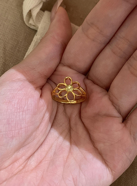 镂空金色花朵金戒指女高级感小众开口食指戒独特设计感指环新款