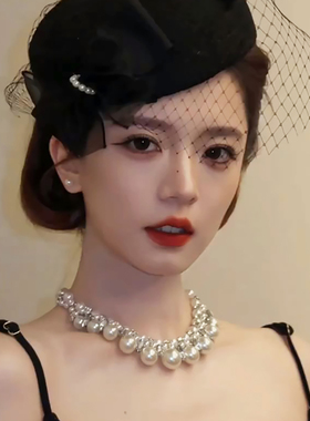 法式氛围感夸张镶钻珍珠项链女ins多层设计新娘礼服choker锁骨链