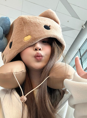 可爱KT猫u型枕颈枕旅行便携睡觉长途飞机护颈椎脖子办公室带帽子