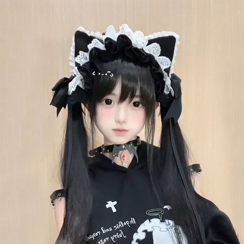 蕾丝猫仆发带lolita猫耳蝴蝶结发夹日系lo娘头饰二次元亚文化发饰 - 图2