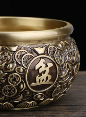 黄铜聚宝盆全铜缸八宝聚财创意香炉客厅办公桌玄关中式装饰小摆件