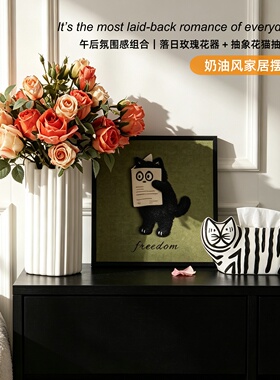 猫咪装饰画桌面花瓶摆件奶油风