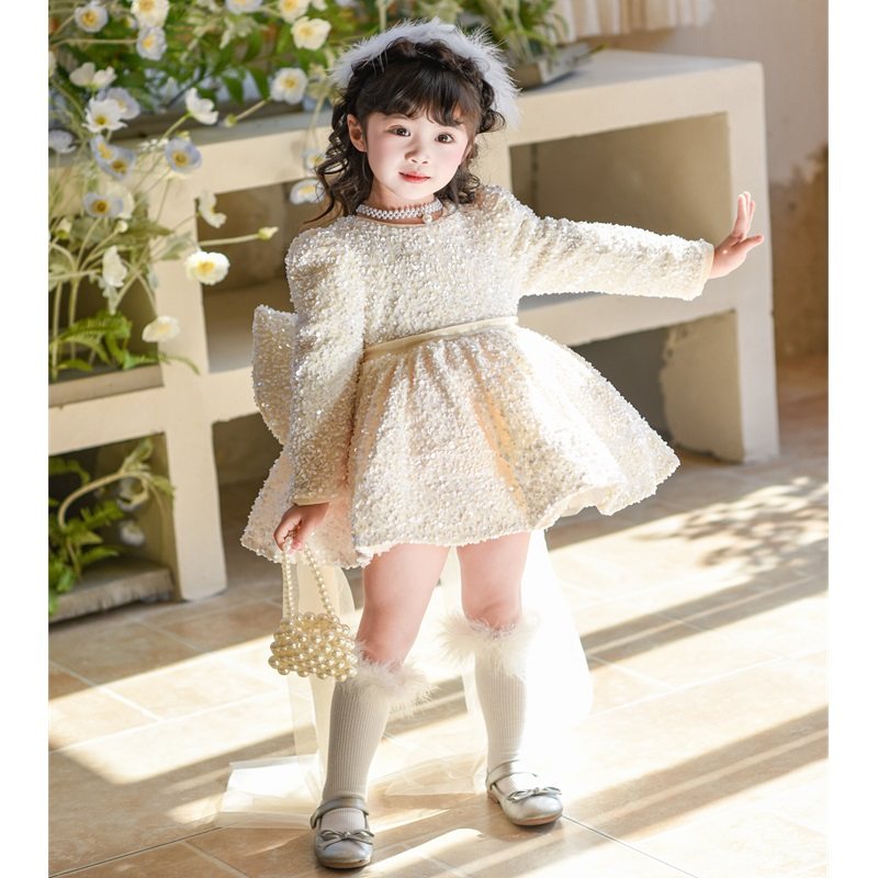 秋冬爆闪亮片女童公主裙重工小女孩生日蝴蝶结拖尾网纱花童小礼服,淘宝优惠券,粉丝福利购,淘宝优惠卷
