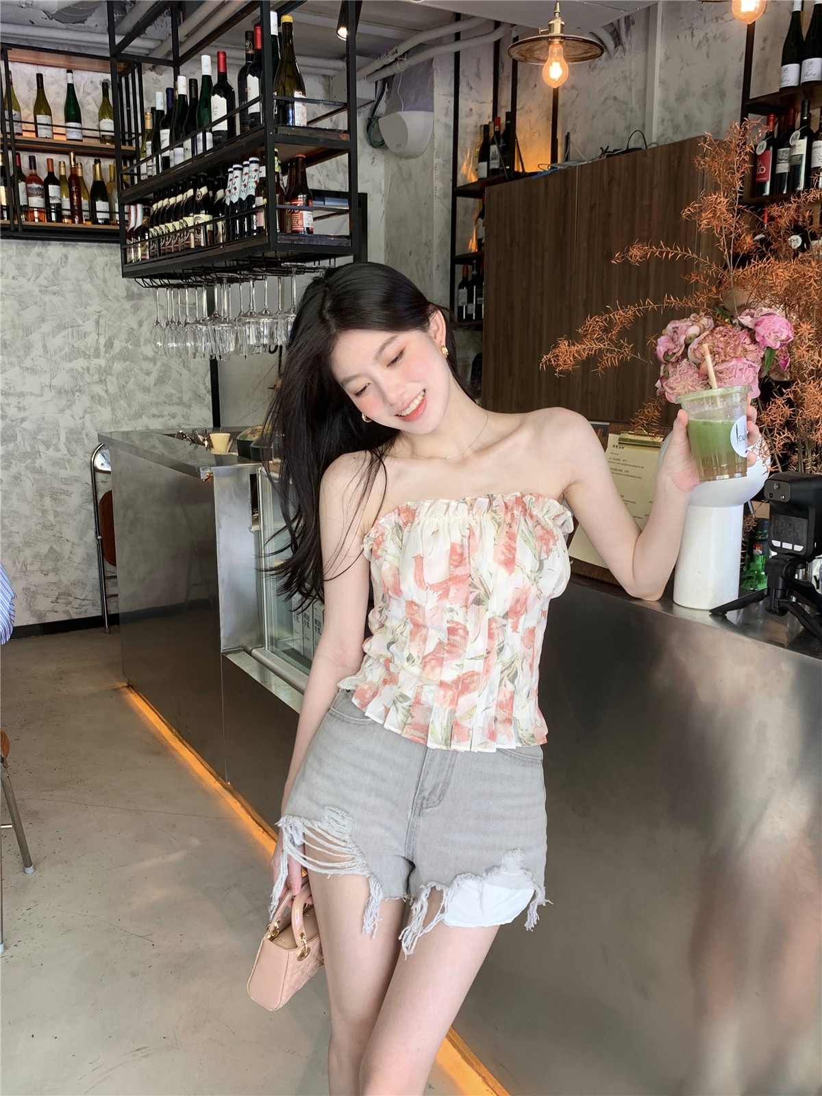 LXLILIUM【迷情郁金香】打褶工艺拼接抹胸上衣女夏季露肩短款内搭_虎窝淘