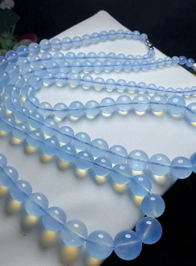 高冰海水蓝海蓝宝项链圆珠塔链天然送闺蜜妈妈女朋友礼物