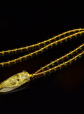 黄水晶手工金蝉知了金蝉吊坠合成水晶男女款生日礼物毛衣链情侣