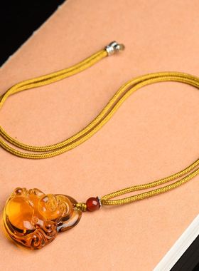 黄水晶佛吊坠大肚弥勒佛男女款项链保平安笑佛毛衣链生日礼物
