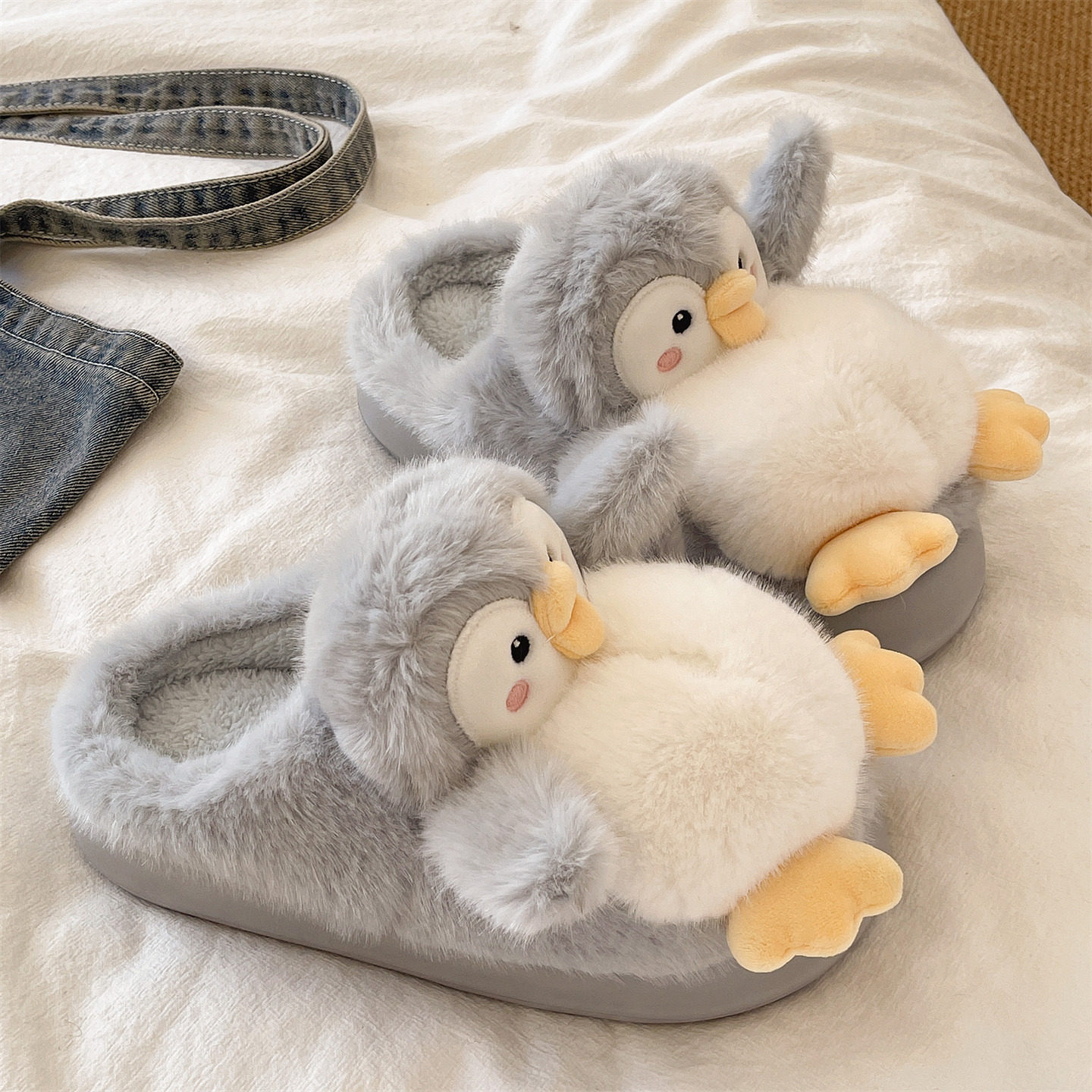 可爱企鹅毛毛拖鞋女款冬季室内居家保暖毛绒厚底外穿包头棉拖鞋男,淘宝优惠券,粉丝福利购,淘宝优惠卷