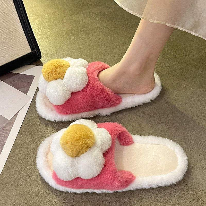 毛毛拖鞋女秋冬季外穿2025新款可爱大花朵室内居家平底防滑棉拖鞋,淘宝优惠券,粉丝福利购,淘宝优惠卷