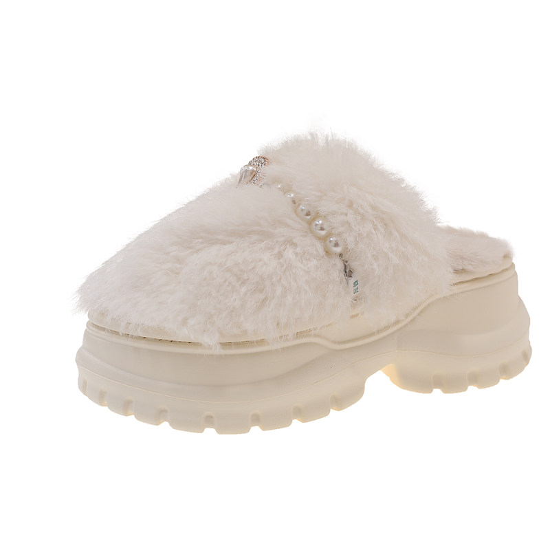 厚底高跟毛毛拖鞋女冬季时尚珍珠加绒保暖防滑外穿室内包头棉拖鞋,淘宝优惠券,粉丝福利购,淘宝优惠卷