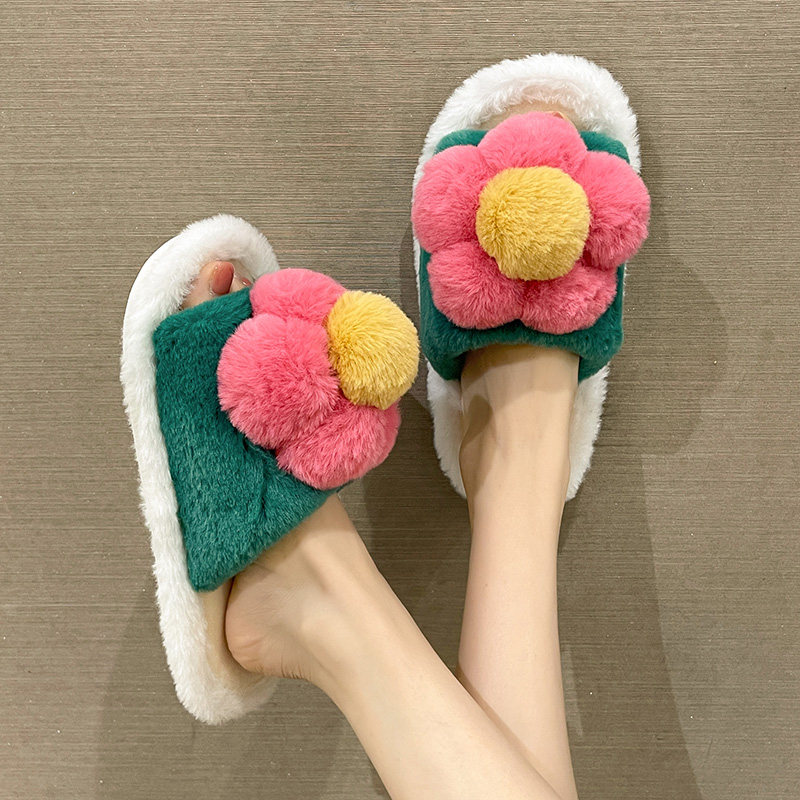 毛毛拖鞋女秋冬季外穿2025新款可爱大花朵室内居家平底防滑棉拖鞋,淘宝优惠券,粉丝福利购,淘宝优惠卷